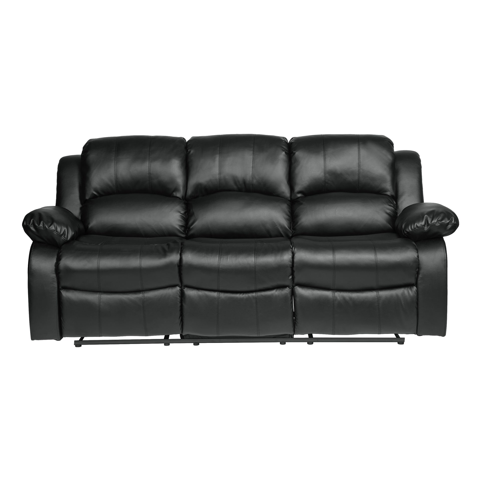 Comfortable Double Reclining Sofa 1pc Black Bonded Leather Match Solid Wood Plywood Frame Living Room Furniture