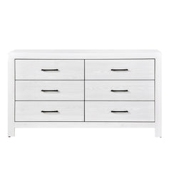 Modern White Finish 1pc Dresser of 6x Drawers Black Hardware Wooden Bedroom Furniture