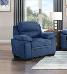 Plush Seating Chair 1pc Blue Textured Fabric Channel Tufting Solid Wood Frame Modern Living Room Furniture