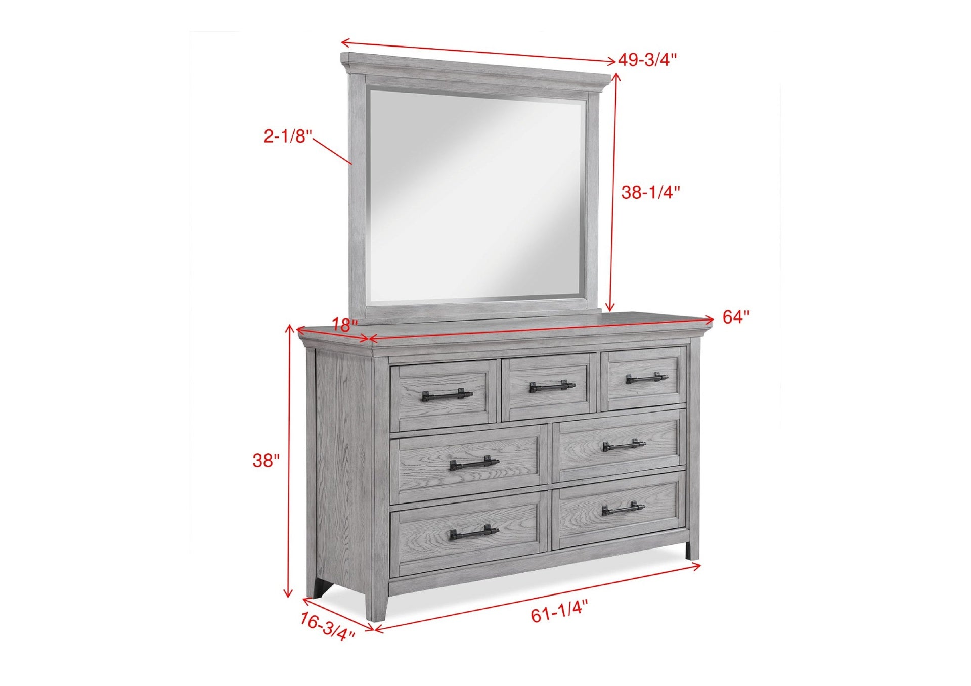 Contemporary Light Gray Finish 1pc Dresser Wooden Bedroom Furniture Metal Pull Furniture