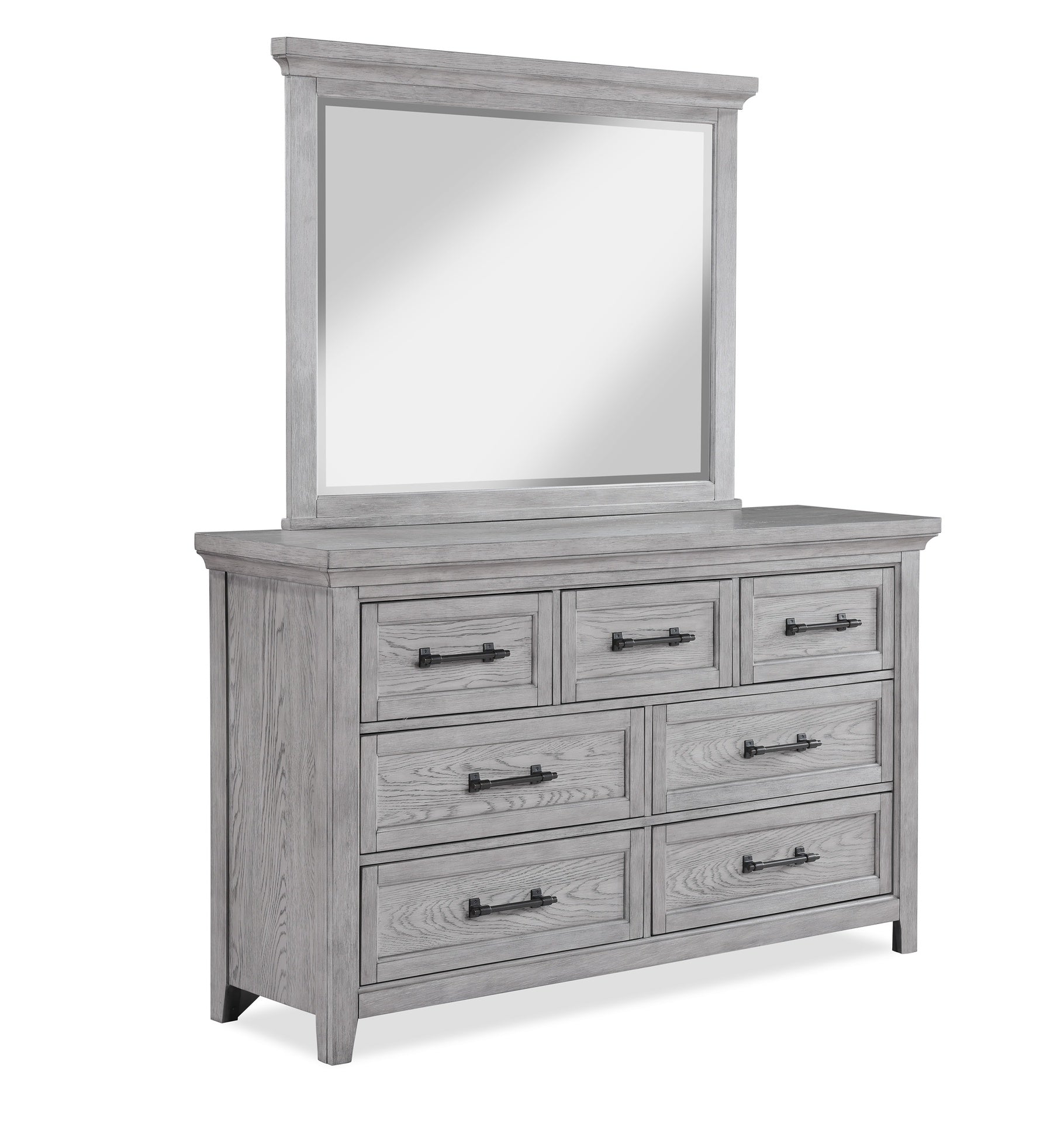 Contemporary Light Gray Finish 1pc Dresser Wooden Bedroom Furniture Metal Pull Furniture
