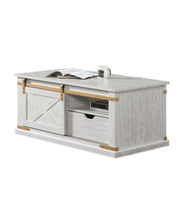 Antique White Gold Accents Rustic Style 1pc Coffee Table Storage Drawer Shelve Living Room Tables