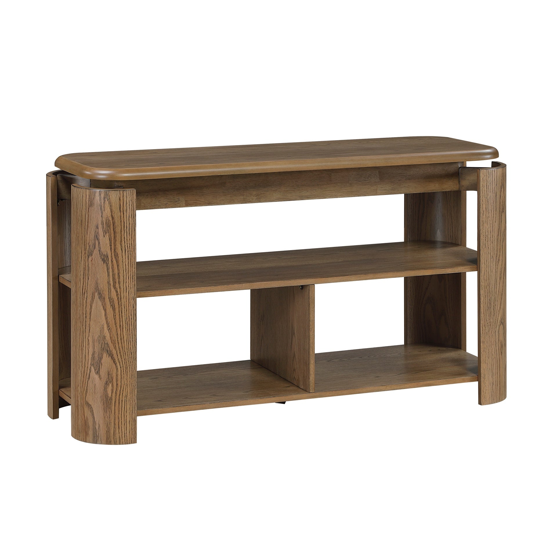 Brown Finish Sofa Table with Storage Open Shelves Living Room Furniture 1pc Console Table