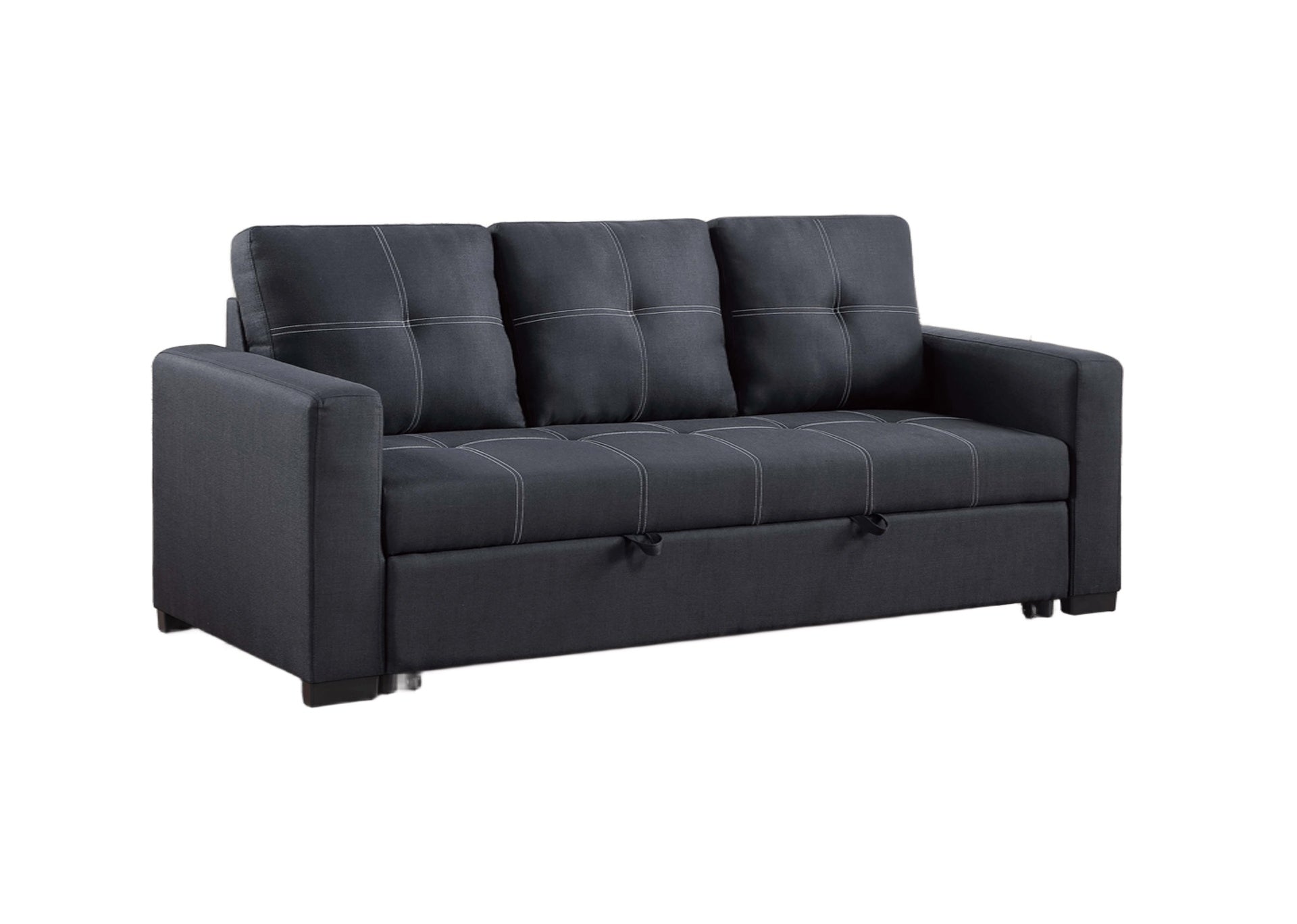 Sectional Sofa Pull out Bed Living Room Couch Black Polyfiber Upholstered Tufted Convertible Sofa