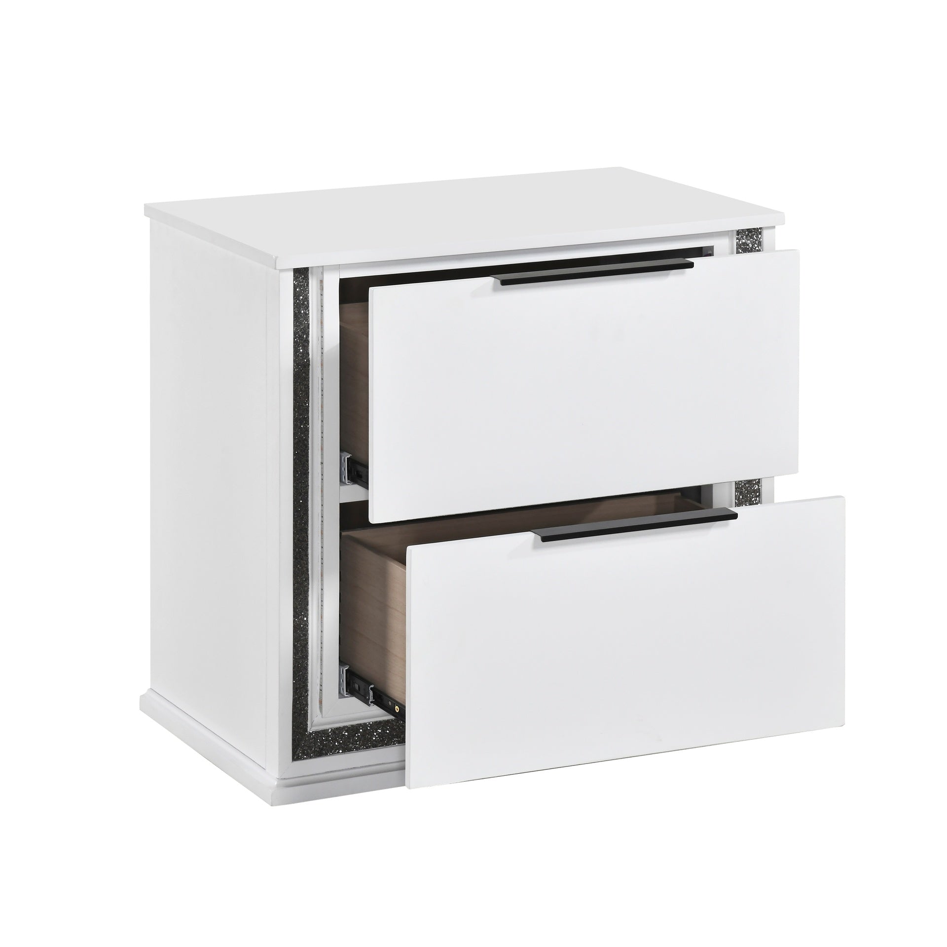 Contemporary Glam White Finish Nightstand with Two Drawers LED Light 8-Colors Bedroom Furniture 1pc Bedside Cabinet