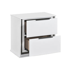 Contemporary Glam White Finish Nightstand with Two Drawers LED Light 8-Colors Bedroom Furniture 1pc Bedside Cabinet