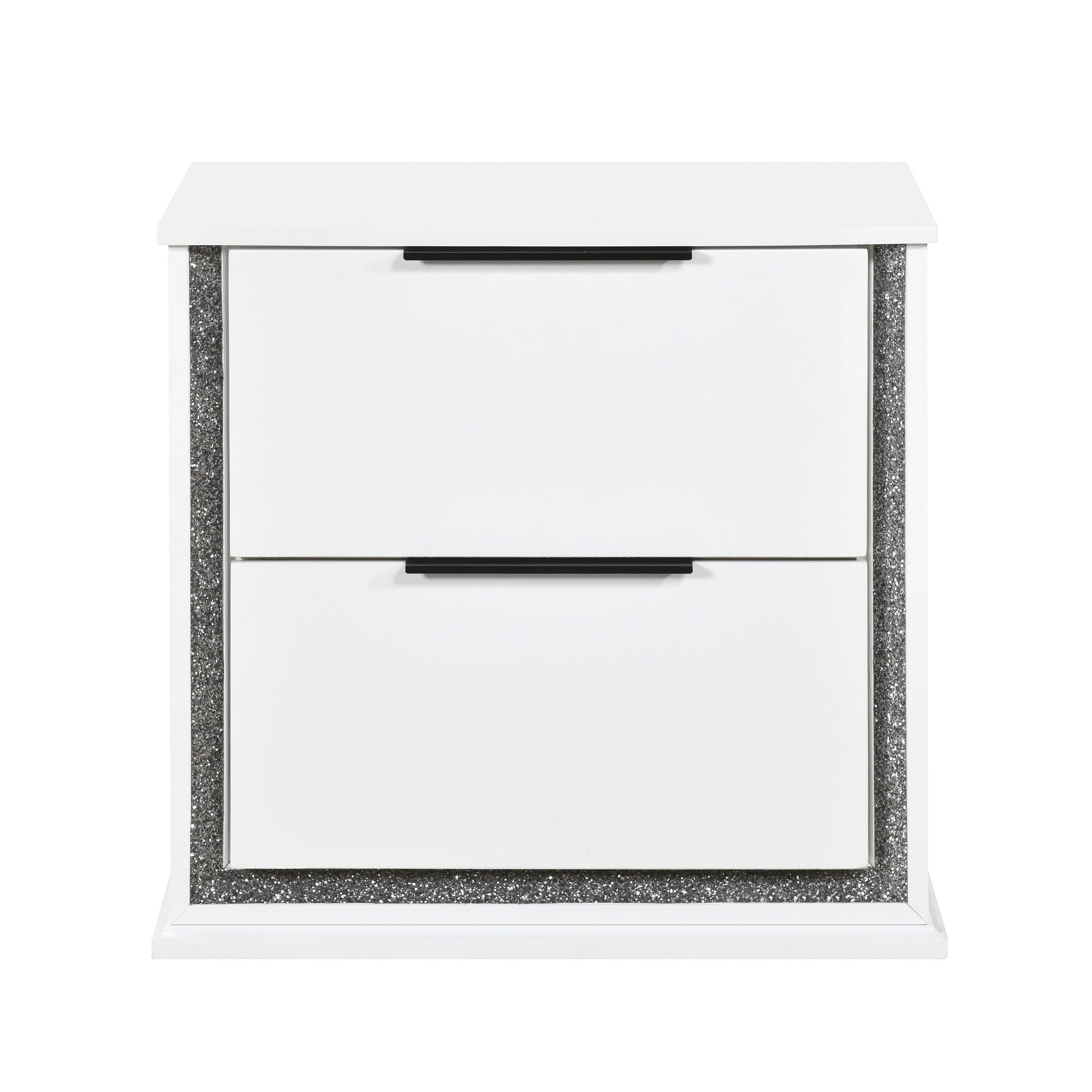 Contemporary Glam White Finish Nightstand with Two Drawers LED Light 8-Colors Bedroom Furniture 1pc Bedside Cabinet