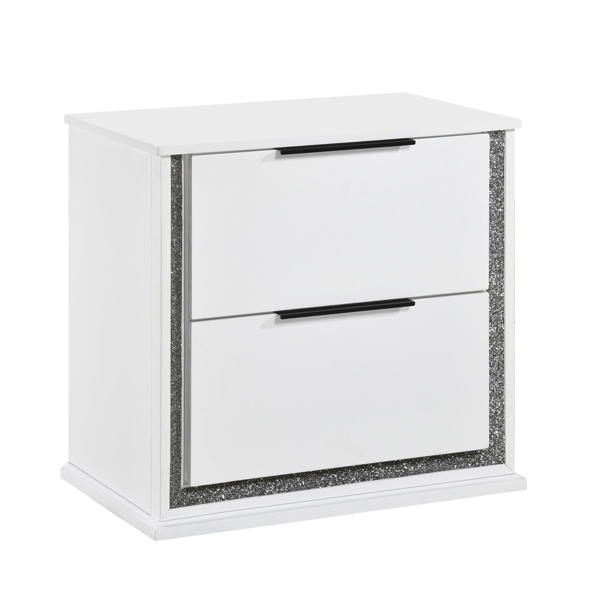Contemporary Glam White Finish Nightstand with Two Drawers LED Light 8-Colors Bedroom Furniture 1pc Bedside Cabinet