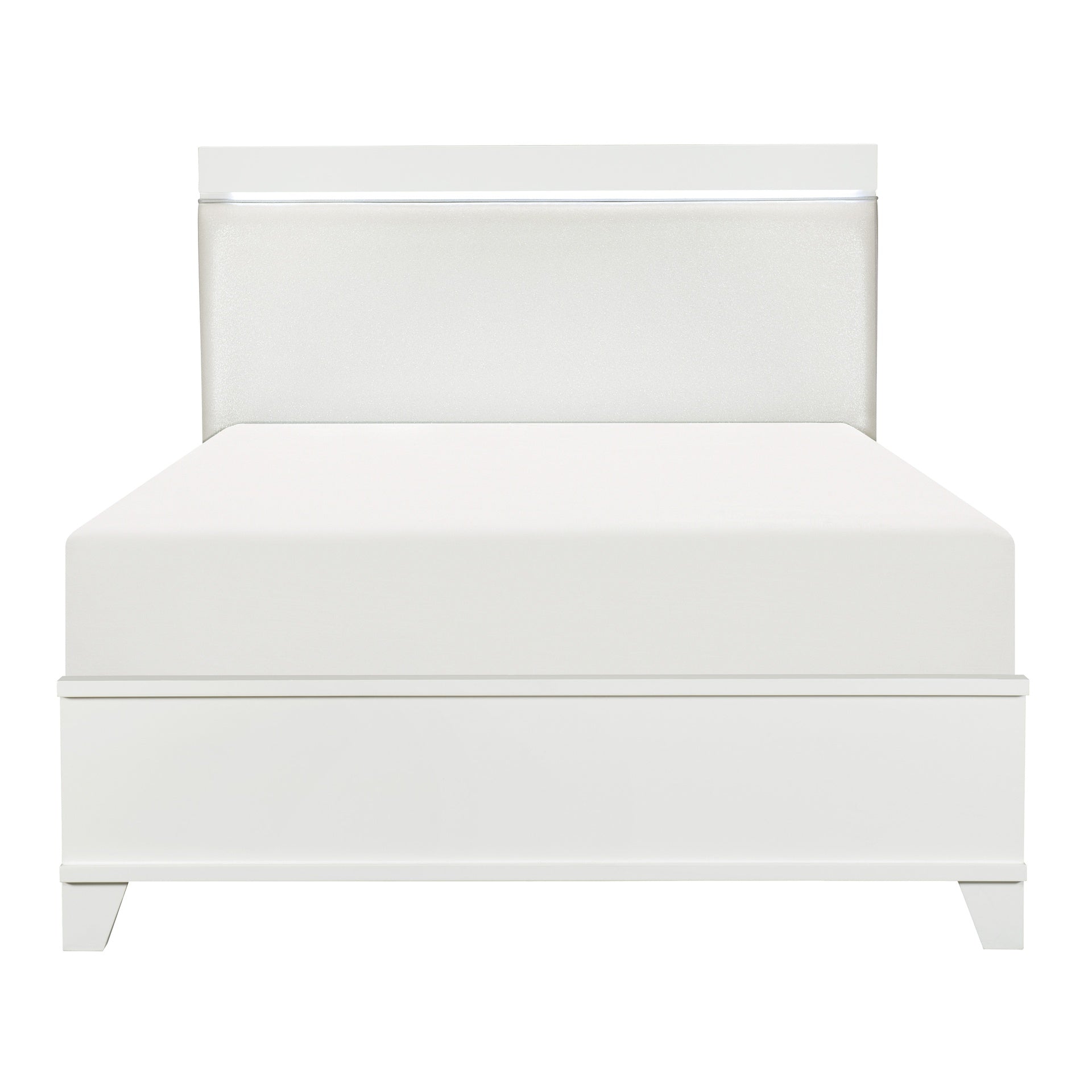 White High Gloss Finish Modern Queen Bed 1pc LED Light Headboard Faux Leather Upholstered Wooden Furniture