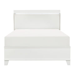 White High Gloss Finish Modern Queen Bed 1pc LED Light Headboard Faux Leather Upholstered Wooden Furniture