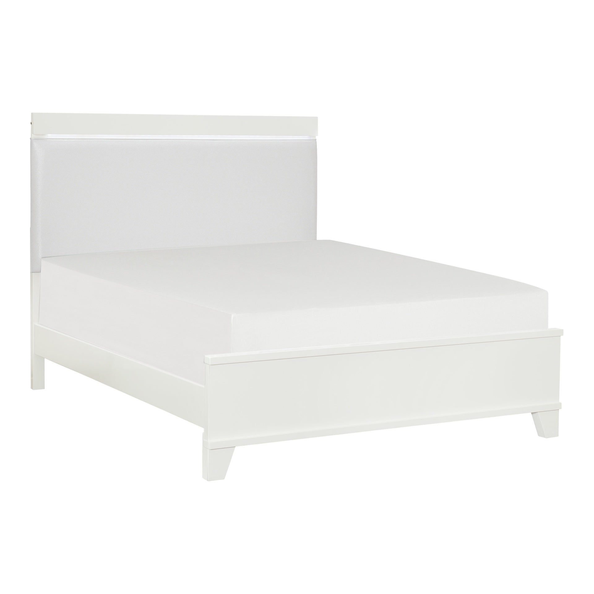 White High Gloss Finish Modern Queen Bed 1pc LED Light Headboard Faux Leather Upholstered Wooden Furniture