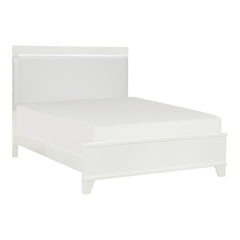 White High Gloss Finish Modern Queen Bed 1pc LED Light Headboard Faux Leather Upholstered Wooden Furniture