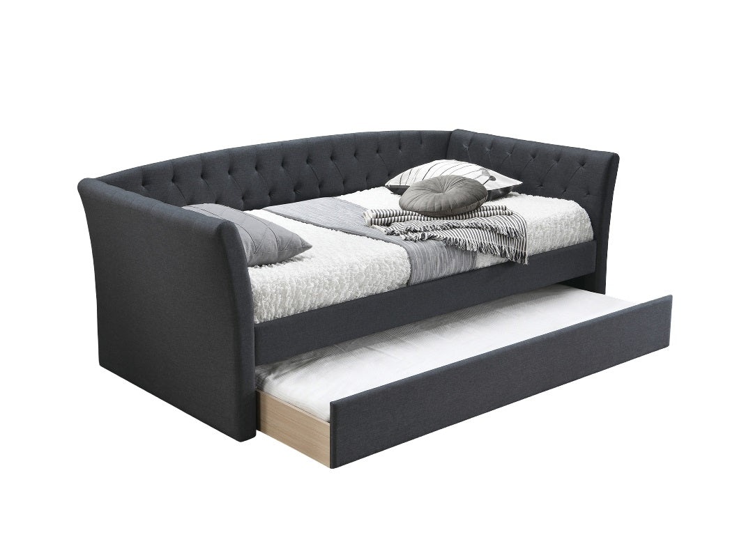 Contemporary Style 1pc Day Bed w/ Trundle Button Tufted Charcoal Finish Slat Included