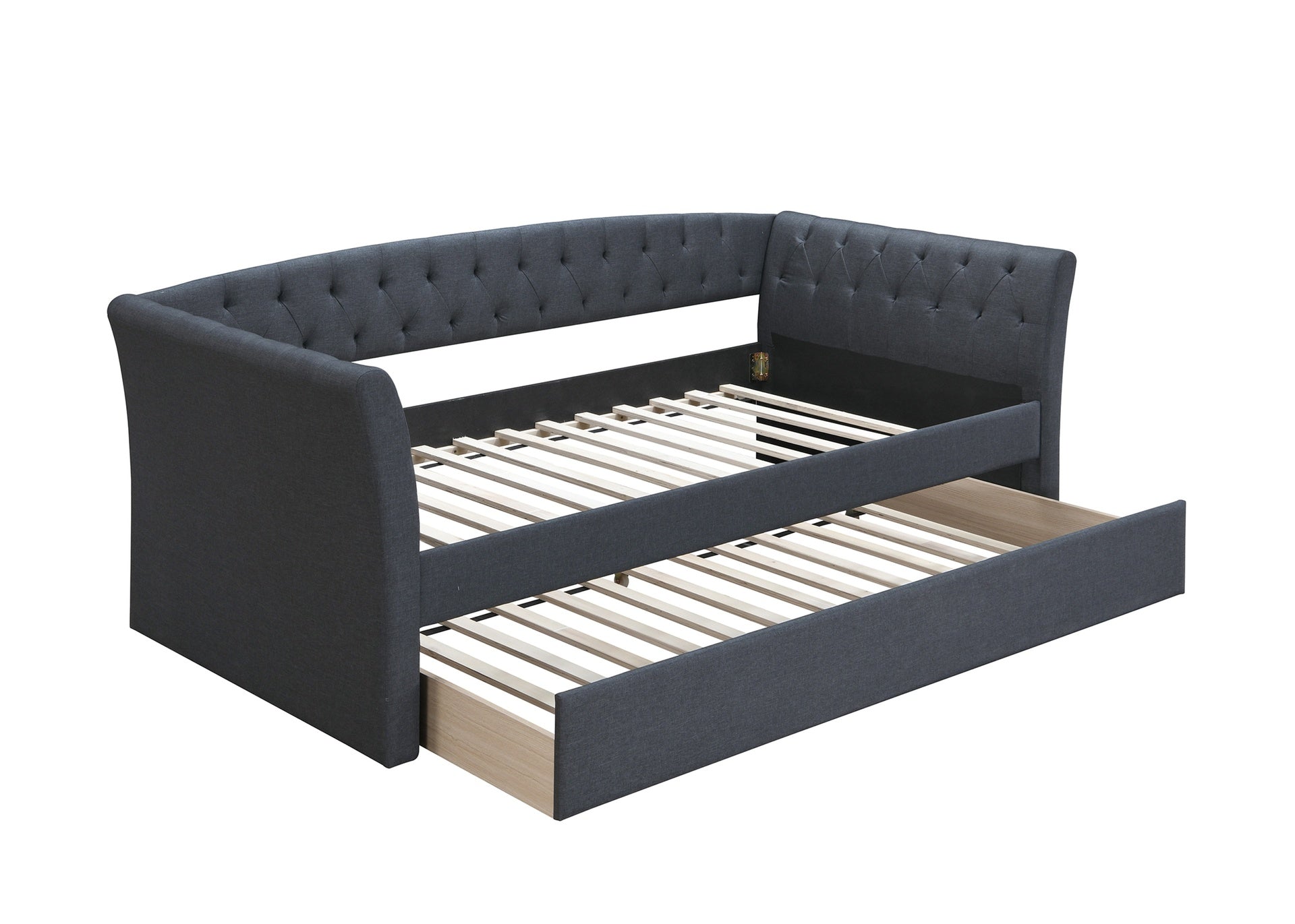 Contemporary Style 1pc Day Bed w/ Trundle Button Tufted Charcoal Finish Slat Included