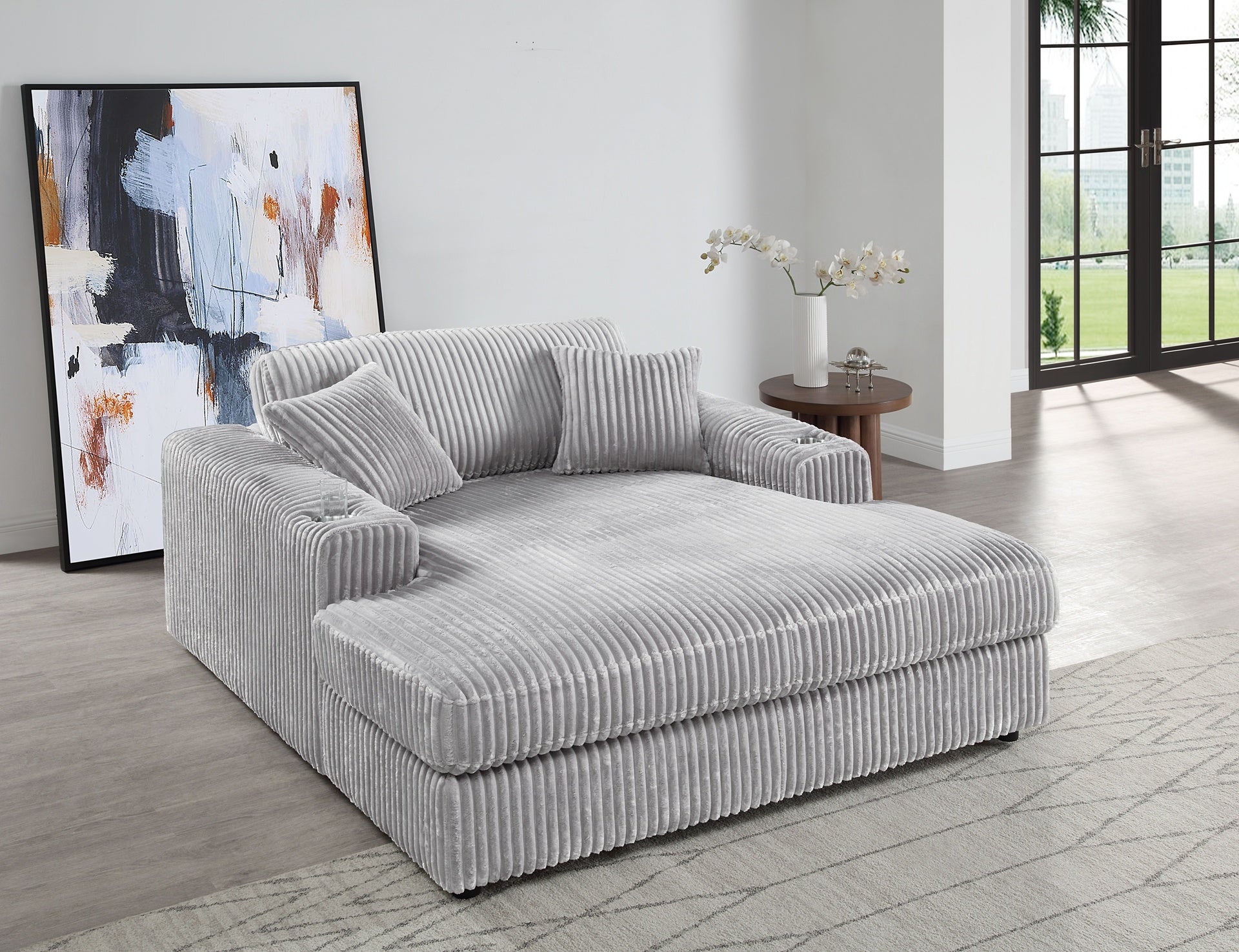 Hilde Light Gray Corduroy Chaise w/2 Pillows