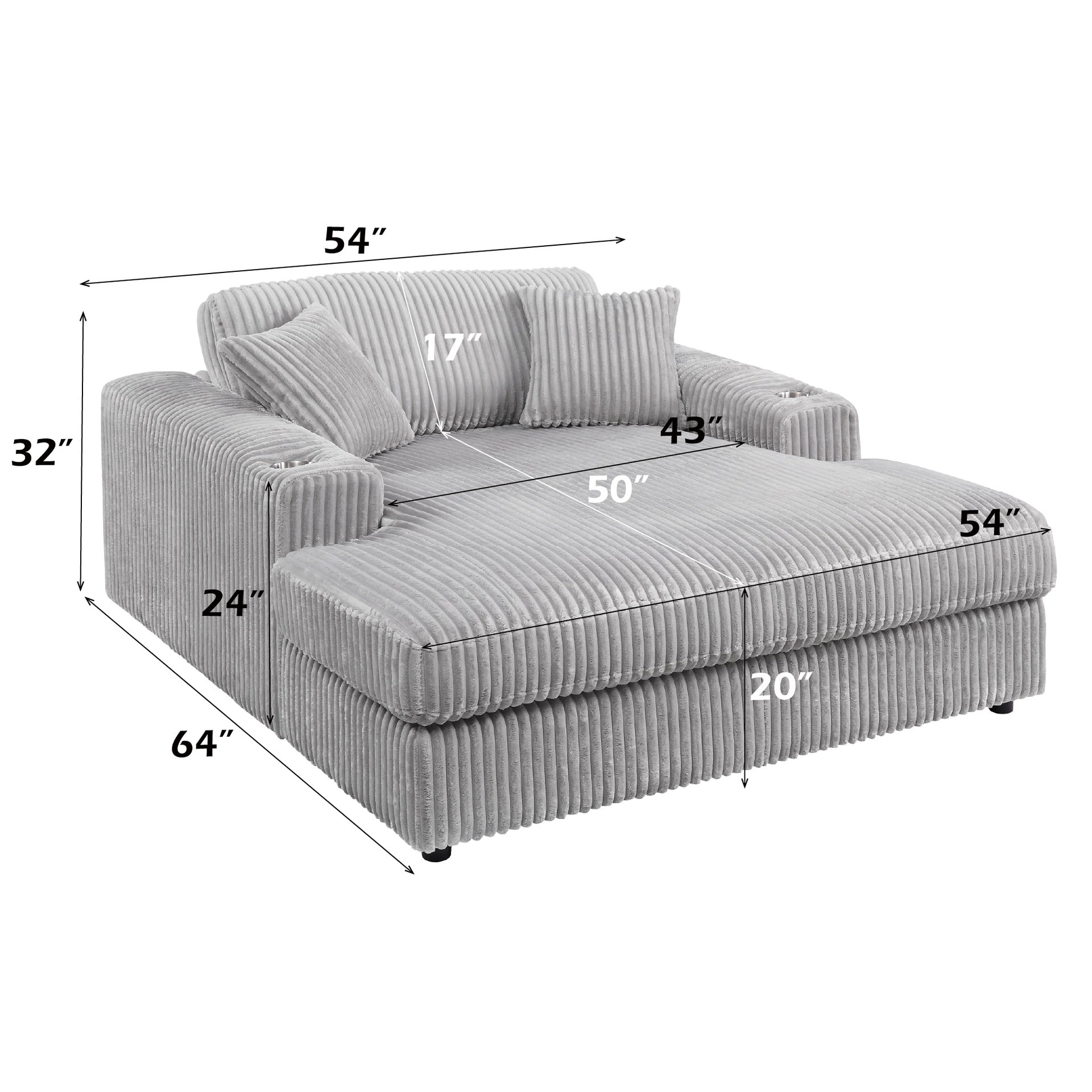 Hilde Light Gray Corduroy Chaise w/2 Pillows