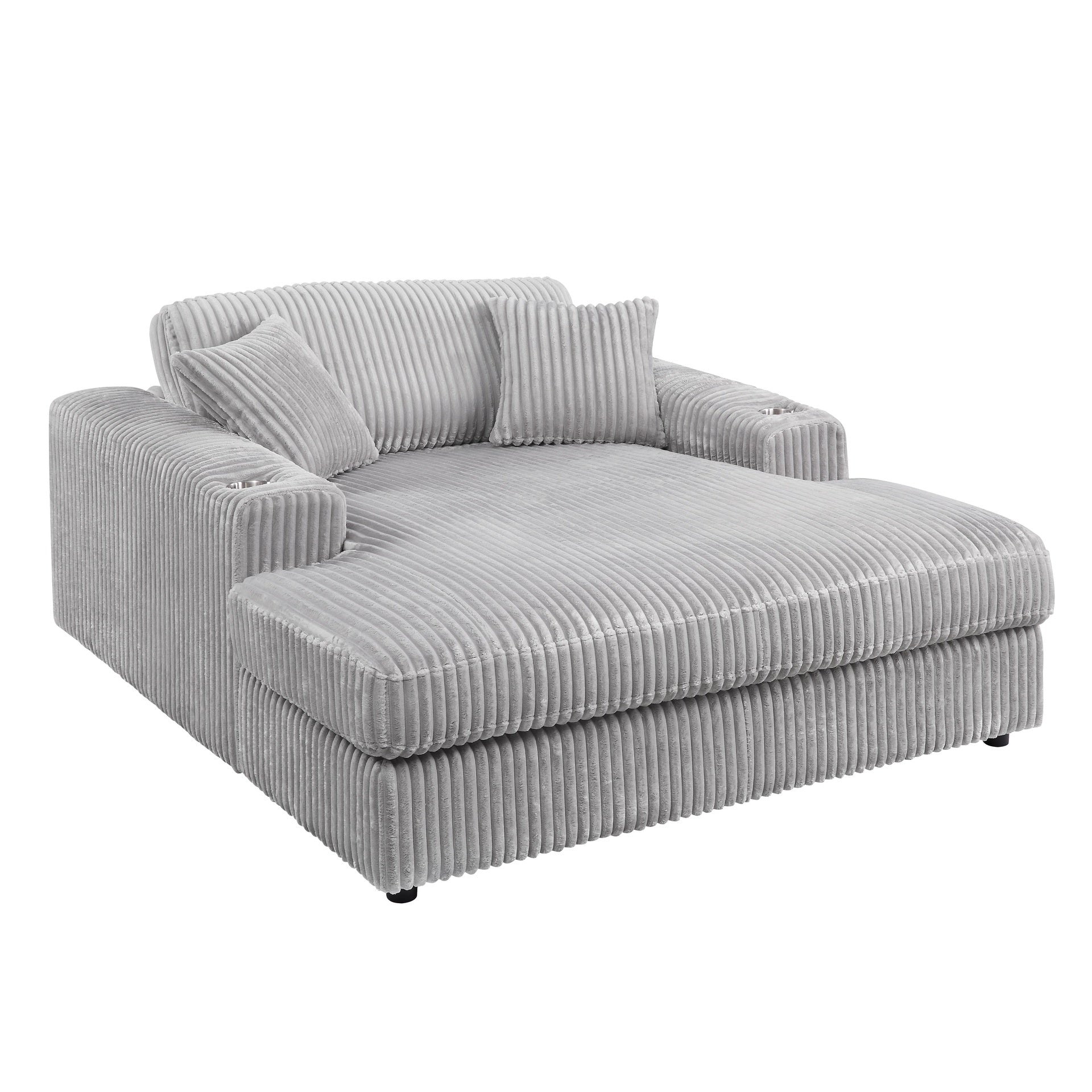 Hilde Light Gray Corduroy Chaise w/2 Pillows