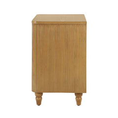 Mid-Century Fluted 3 Drawers Nightstand, Bedside Table with Curved Profile Design and Wide Gold Glossy Handles, End Table for Living Room, Bedroom, Easy Assembly, Natural