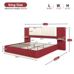 King Size Upholstered Platform Bed with Panel, Platform Bed Frame with Anti-Collision Soft Rounded Corners, Stable and Solid, No Box Spring Needed, Easy Assembly, Red