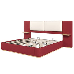 King Size Upholstered Platform Bed with Panel, Platform Bed Frame with Anti-Collision Soft Rounded Corners, Stable and Solid, No Box Spring Needed, Easy Assembly, Red