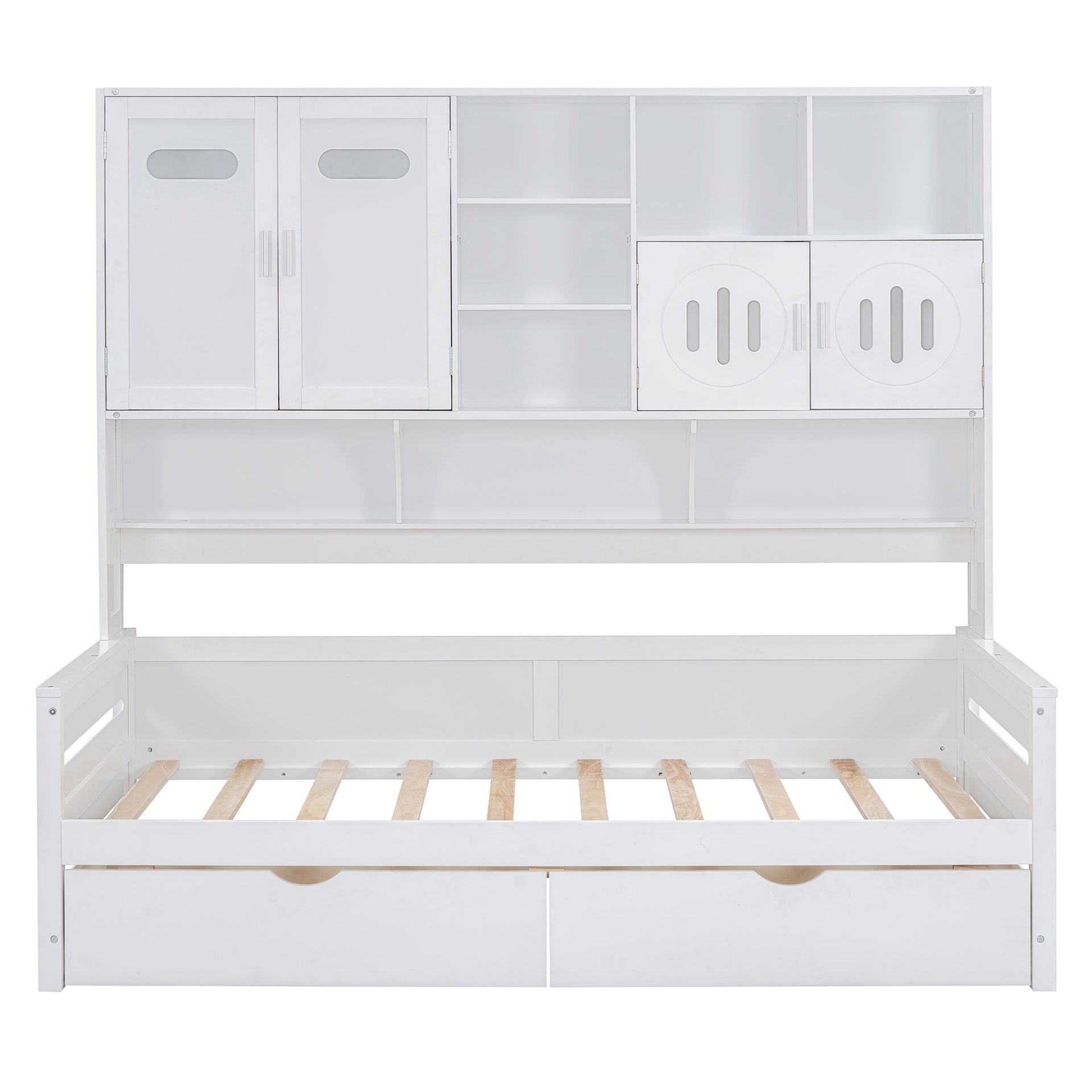 Twin Size Wooden Daybed With 2 Drawers, and All-in-One Cabinet and Shelf, White
