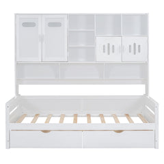 Twin Size Wooden Daybed With 2 Drawers, and All-in-One Cabinet and Shelf, White