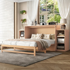 Queen size Murphy bed with spacious storage drawers and shelves. Ideal for guest rooms or compact bedrooms.Golden
