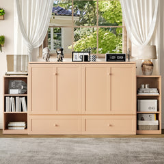 Queen size Murphy bed with spacious storage drawers and shelves. Ideal for guest rooms or compact bedrooms.Golden