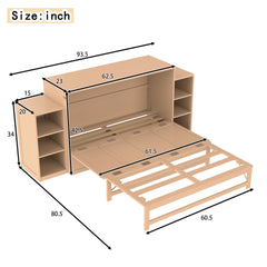 Queen size Murphy bed with spacious storage drawers and shelves. Ideal for guest rooms or compact bedrooms.Golden
