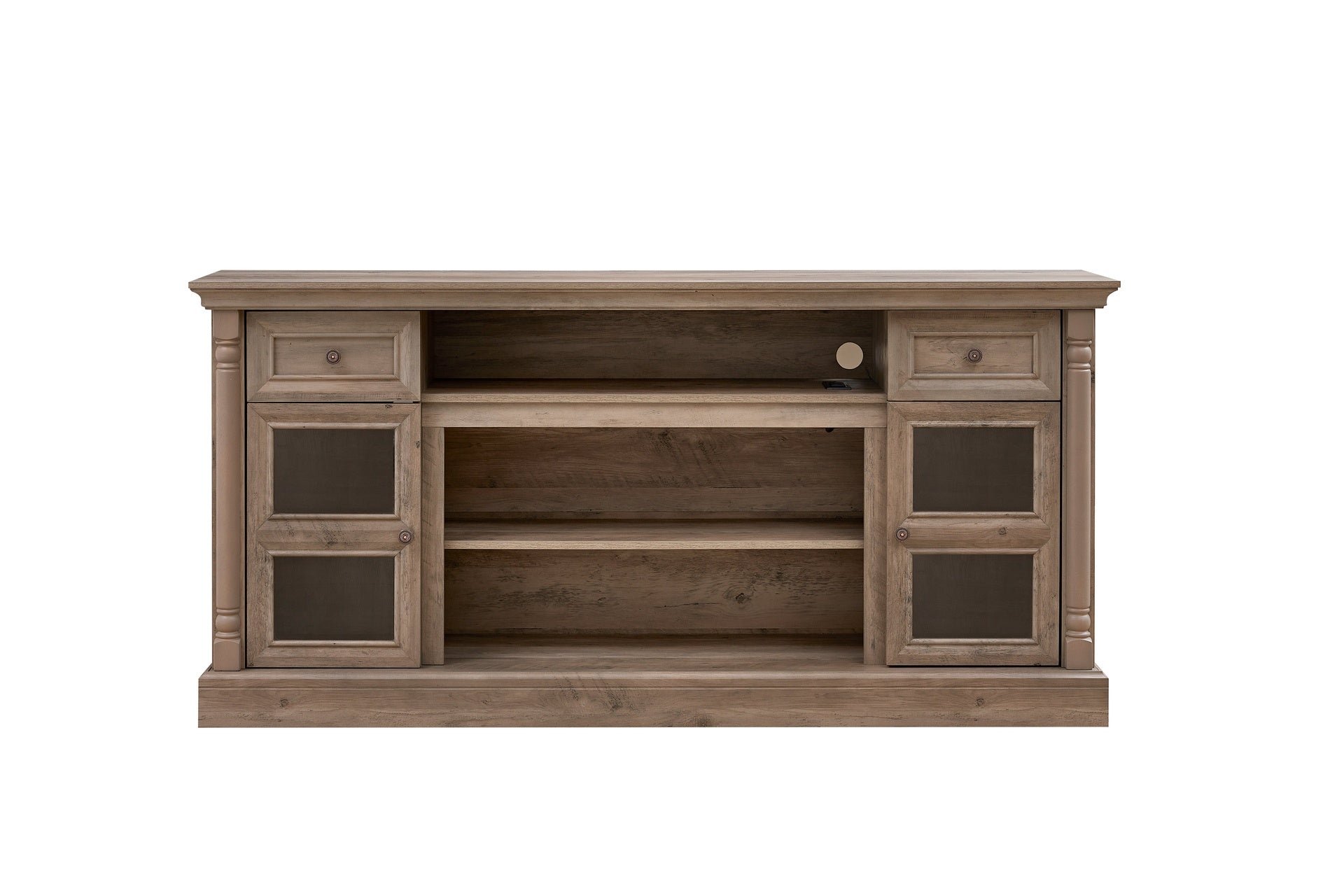 Farmhouse Fireplace TV Stand with Roman Column Styling, Up to 80-inch TV, 70-inch Modern Tall Entertainment Center with LED Lights, Living Room Media Console