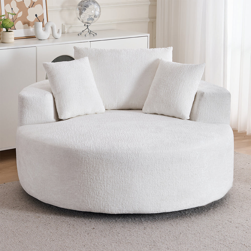 Round Accent Chair, 360 Swivel Chenille Barrel Chair, Fluffy Modern Sleeper for Living Room, Bedroom, Reading Room and Lounge