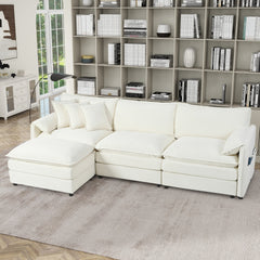 Modular Sectional Sofa, Oversized Deep Seat L Shaped Couch Set for Living Room, 3-Seater Comfy Cloud Couches with Movable Ottoman, DIY Combination, Chenille,Beige