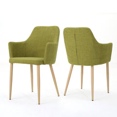 Mid Century Modern Fabric Upholstered Dining Chairs Armchairs, Set of 2, Green and Light Walnut
