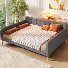 Queen Size Upholstered Daybed with 4 Support Legs, Gray