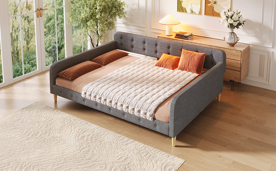 Queen Size Upholstered Daybed with 4 Support Legs, Gray