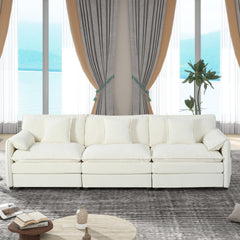 Oversized Deep Seat Sectional Sofa, Modern Chenille Cloud Couch, Large 3 Seater Modular Sofa with 3 Pillows for Living Room Bedroom Apartment Office,DIY Combination,Chenille,Beige
