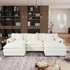 Modular Sectional Sofa, Oversized Deep Seat U Shaped Couch Set for Living Room, 3-Seater Comfy Cloud Couches with 2 Movable Ottomans, DIY Combination, Chenille,Beige