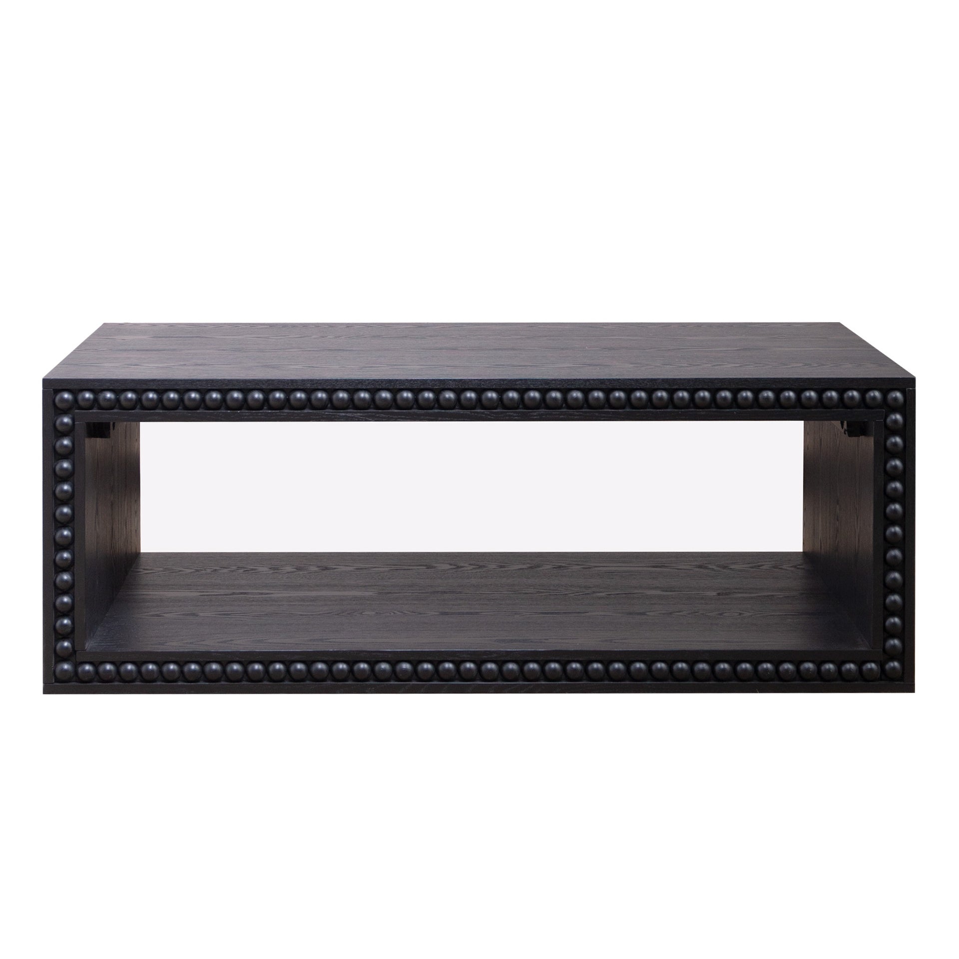 Black Beaded Edge Coffee Table – 47.6" Rectangular Center Table with Open Storage Shelf, Modern Farmhouse Style, Solid Black Finish