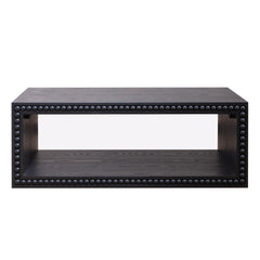 Black Beaded Edge Coffee Table – 47.6" Rectangular Center Table with Open Storage Shelf, Modern Farmhouse Style, Solid Black Finish