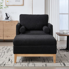 35.4 "Wide Farmhouse Performance Upholstered Wood Base Square Accent Arm Chair with Ottoman Natural Wood Legs with Reversible Lid Coffee Table for Living Room Office and Lounge,Black Boucle