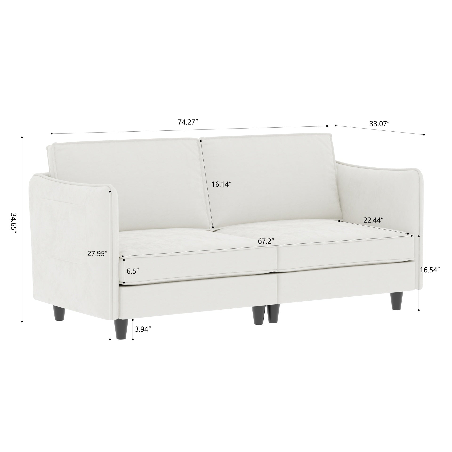 74.27'' Loveseat Sofa, 2 Seater Comfy Couch,Mid Century Modern Designed for Small Spaces, Apartment, Bedroom, Dorm, Office