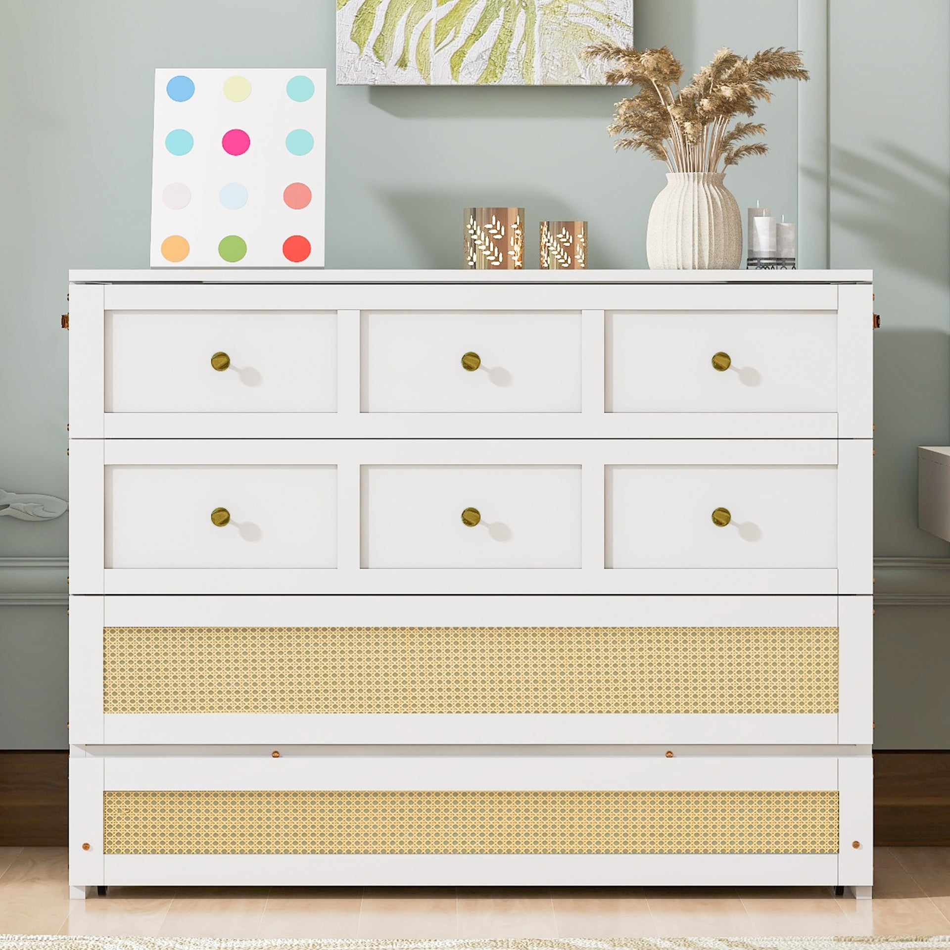 Full Size Murphy Bed with Large Drawers,White