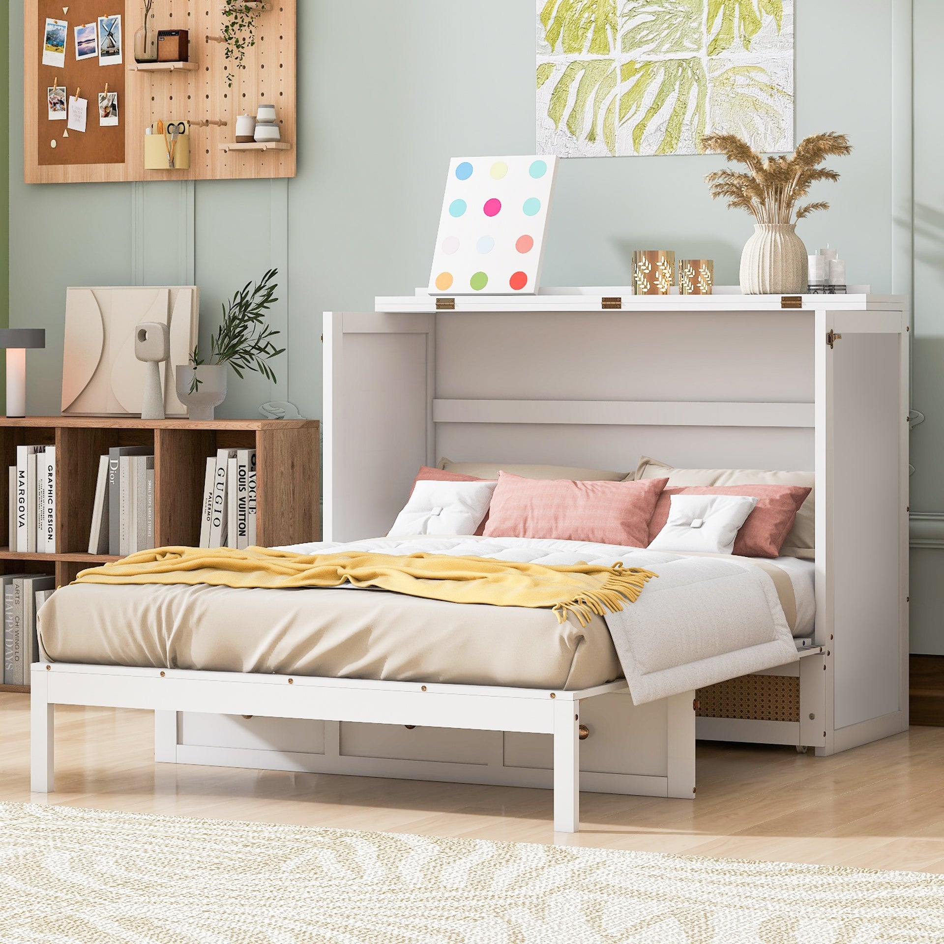 Full Size Murphy Bed with Large Drawers,White