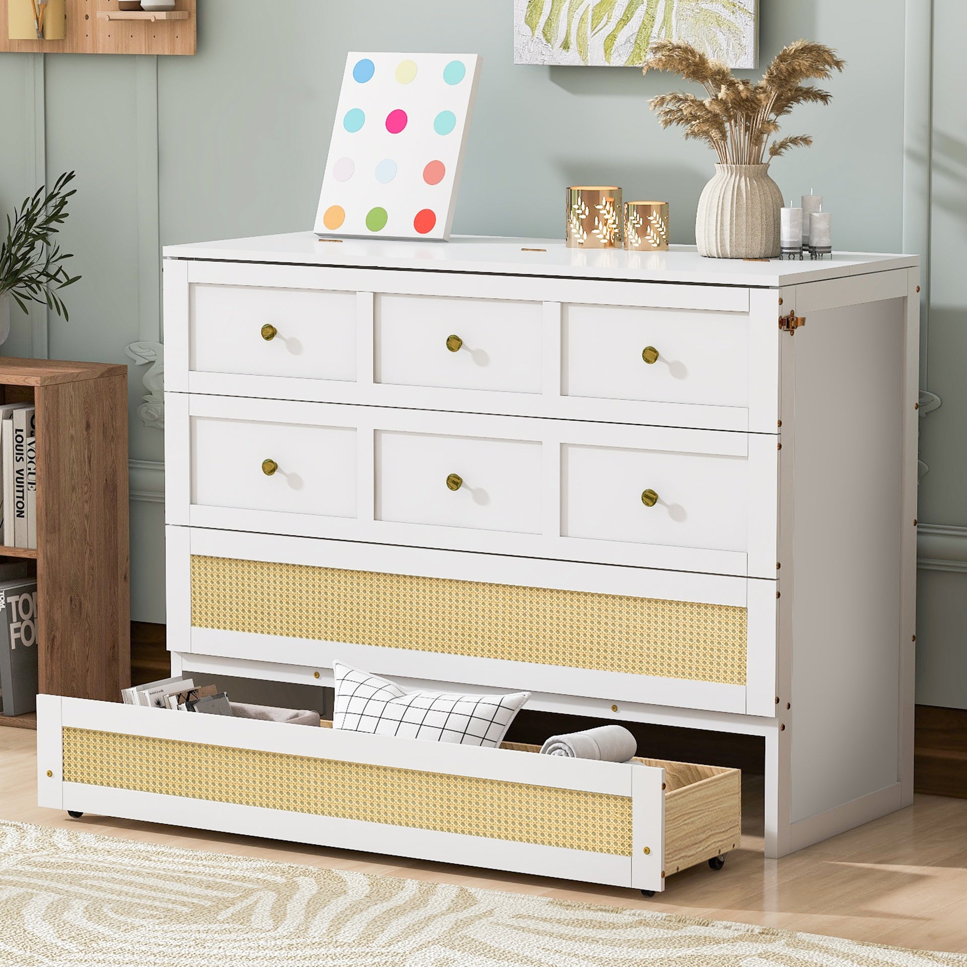 Full Size Murphy Bed with Large Drawers,White