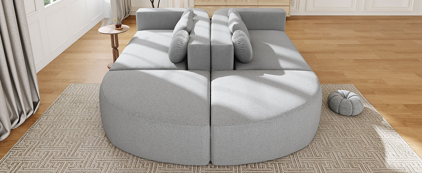 Boneless Couch Modular Sectional Sofa 114.9" Free-combined Sofa Couch Sofa Bed Compression Sofa with Deep Seating and Curved Design for Living Room, Grey