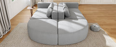 Boneless Couch Modular Sectional Sofa 114.9" Free-combined Sofa Couch Sofa Bed Compression Sofa with Deep Seating and Curved Design for Living Room, Grey