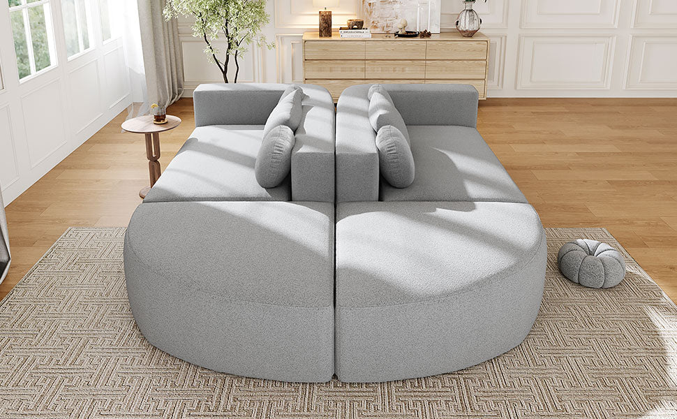 Boneless Couch Modular Sectional Sofa 114.9" Free-combined Sofa Couch Sofa Bed Compression Sofa with Deep Seating and Curved Design for Living Room, Grey