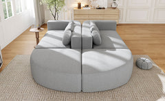 Boneless Couch Modular Sectional Sofa 114.9" Free-combined Sofa Couch Sofa Bed Compression Sofa with Deep Seating and Curved Design for Living Room, Grey