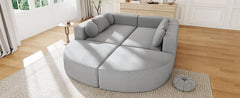 Boneless Couch Modular Sectional Sofa 114.9" Free-combined Sofa Couch Sofa Bed Compression Sofa with Deep Seating and Curved Design for Living Room, Grey