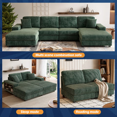 Convertible U-shaped Combination Sofa, Corduroy Fabric, Modern Comfortable Large Size 4 Seat Sofa, Living Room Double Lounge Chair ,Green